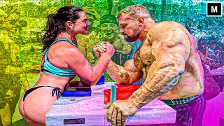 ⬛ Beautiful Girl VS Bodybuilders / Irina Gladkaya - 13-times World Armwrestling Champion