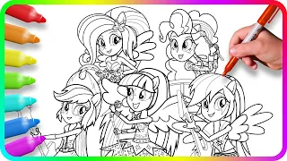 EQUESTRIA GIRLS Coloring Pages - Rainbow Rocks. How to color My Little Pony. Easy Drawing Tutorial