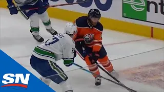 Duncan Keith Catches Huge Hit From Tyler Myers In His Oilers Debut