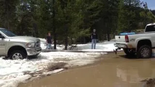 GMC Duramax pulling out stuck Dodge Ram