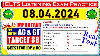 IELTS LISTENING PRACTICE TEST 2024 WITH ANSWERS | 08.04.2024