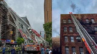 **2nd ALARM - TOP FLOOR FIRE** FDNY Battles Fire on 6th Floor & Cockloft [ MAN 2-2 Box 1327 ]