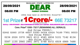 Nagaland State Lottery Dear Patrot Evening 08:00 p.m. 28/09/2021 Result Live Today.