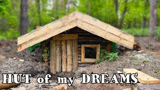 HUT of my DREAMS: building a house in the forest from dead wood, homemade boards. Part 2