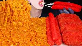 ASMR CHEESY CARBO FIRE NOODLES HOT CHEETOS CHEESE STICKS HASH BROWNS COOKING MUKBANG먹방 EATING SOUNDS