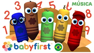 🎵 Música Infantil Educativa | Cinco Macaquinhos com turma da cor e mais | BabyFirst Brasil