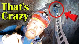 Woman Tries to Climb Impossible Inverted Ladder in Abandoned Gold Mine