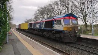 Class66 GBRf and freightliner container freight trains at westerfield station 19/3/24