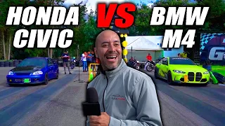 Honda Civic CON PODER 🆚Bmw M4🔥Fullcars Drag Race Cuarto de milla