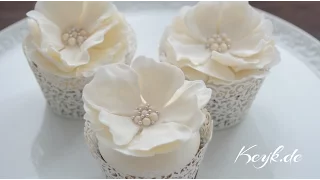 Wedding Cupcake Toppers - how to make a gum paste flower with pearl brooch