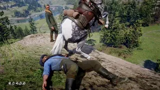 Gang Members funny Reaction when You Fall off your Horse - Red Dead Redemption 2