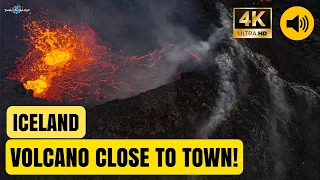 Active Volcano With A Hot Bubbling Lava Cauldron Close To A Small Town! Grindavik Iceland May2,2024