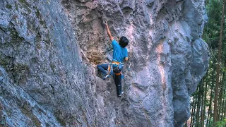 Sachi Amma climbing Ikazuki a long route 5.13a (7c)