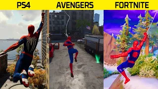 Fortnite Spider-Man VS Avengers VS Marvel's Spider-Man | Swinging Comparison