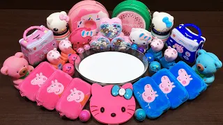 Peppa Pig & Hello Kitty Slime Pink vs Blue | Mixing Random Things into Glossy Slime #595