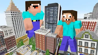 ГИГАНТЫ НУБ И ПРО РАЗРУШАЮТ ГОРОД В МАЙНКРАФТ ! НУБИК И ТРОЛЛИНГ ЛОВУШКА MINECRAFT Дак Плей