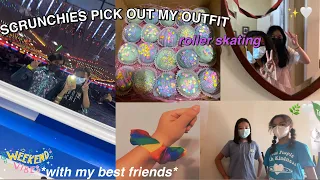 Scrunchies pick my outfit! Ft. Anna, Laura, Allison! #skating #friends #school