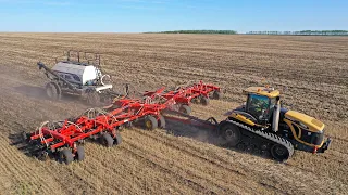 Большая сеялка для большого трактора: гусеничный Challenger MT855C и Bourgault шириной 18 метров!