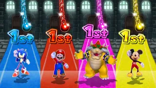 Mario Party 9 Minigames - Mario Vs Bowser Vs Sonic Vs Mickey Mouse (Master Difficulty)