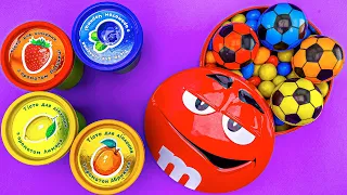 Satisfying ASMR Video | Mixing Rainbow Candy in M&Ms Container with Glossy Soccer Ball Magic PlayDoh