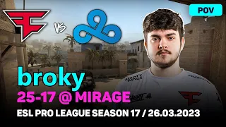 CSGO POV FaZe broky (25-17) vs Cloud9 (mirage) @ ESL Pro League Season 17 Grand final / Mar 26, 2023