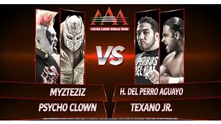 PSYCHO CLOWN Y MYZTEZIZ VS HIJO DEL PERRO AGUAYO Y TEXANO JR.- naucalpan, enero