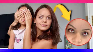 UMA PEGADINHA PARA MINHA FILHA COM UMA TATUAGEM FALSA NO OLHO *lente de contato bizarra | RÊ ANDRADE