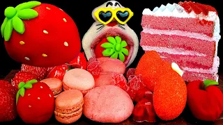 ASMR MUKBANG :) Полуничний десерт і шоу поїдання червоних десертів!