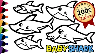 How to Draw Baby Shark Family Step by Step | Shark Family Drawing & Coloring for kids #DrawBabyShark