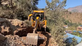 hilly road construction with jcb backhoe and excavators | Construction Site | Skillful Operator