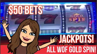 ALL $50 WHEEL OF FORTUNE GOLD SPIN ⭐️ SLOT MACHINE LIVE PLAY! HANDPAY JACKPOTS 💵💰