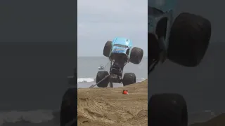 Hooked Monster Truck Endo on the BEACH! #monstertruck #crash #shorts #bigair #fullsend #motorsports