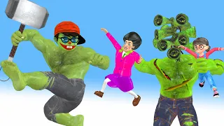 Scary teacher 3d Nickhulk vs Giant zombie siren head  and Hello Neighbor & Miss T gaming