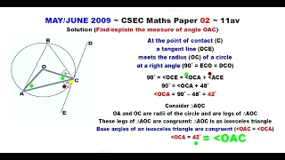 Paper2-CSEC-MATHS-374 ~ Circle Geometry & Angle OAC ~ May/June 2009 Number 11av