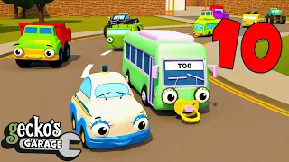 10 Trucks On The Road | Gecko 2D | Learning Videos for Kids