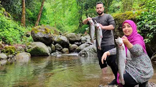 Daily village life: Fishing on a spring day in the countryside!Cooking grilled fish😋