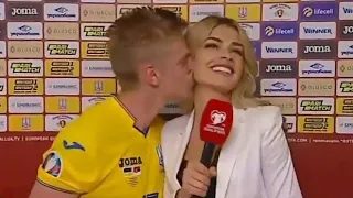 Manchester City's Zinchenko kisses beautiful reporter