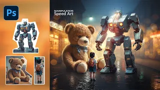 kid and robot - Photoshop Fantasy Manipulation Tutorial / speed art