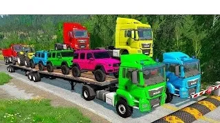 Double Flatbed Trailer Truck Vs Speedbumps Train Vs Cars Beamng.drive In Reverse!  #221