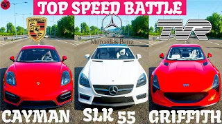 Forza Horizon 4 Top Fastest Cars - Porsche Cayman GTS vs M-Benz SLK 55 AMG vs TVR Griffith