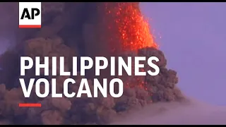 Philippine volcano spews lava fountains, 56,000 people flee