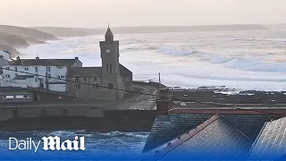 LIVE: View of Porthleven as Storm Isha hits