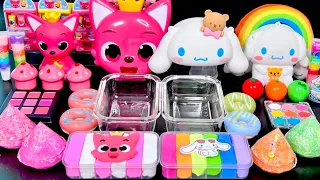 [ASMR]Mixing "Pinkfong vs Cinnamoroll" Eyeshadow,Glitters Into Clear Slime satisfying 핑크퐁&시나모롤(413)