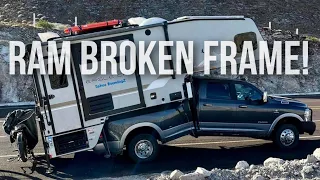 Newer RAM Dually Frame Breaks in half carrying camper!  Why it happened!