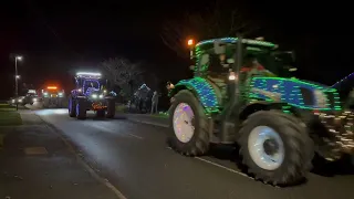 Sheepy 2023 Christmas charity tractor run passing through Warton.