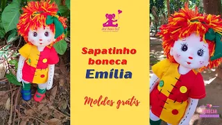 Boneca Emília ,montagem sapatinho , aula e moldes grátis