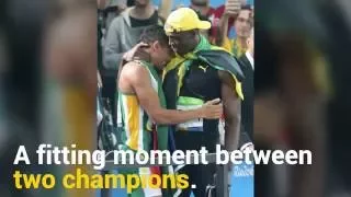 Usain Bolt congratulates Wayde van Niekerk