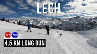 4.5 km long run via red 227 and blue 200 pistes in Lech St Anton Ski Arlberg.