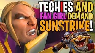 Techies & Fan Girl Demand SUNSTRIKE! - DotA 2 Funny Moments