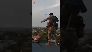 Ukrainian soldiers are holding Russian flags in early morning 😱